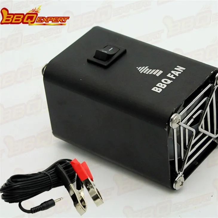 Pornitor electric din aluminiu negru pentru groapă de foc Suflant grătar de aer 12V Ventilator de grătar cu linie de clemă de crocodiș FD315A(S)